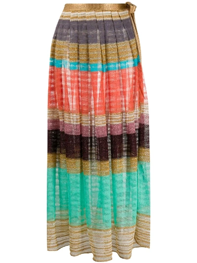 Shop Missoni Striped Knitted Maxi Skirt In Gold