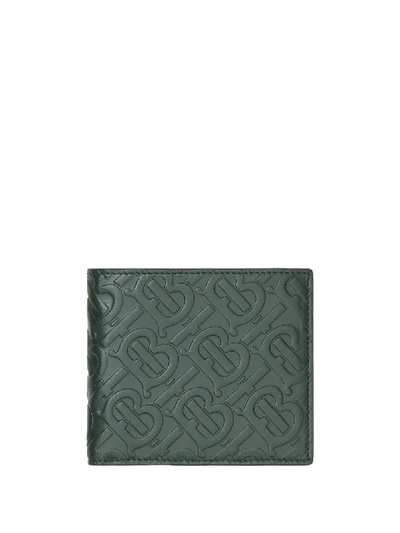 Shop Burberry Embossed Monogram Bi-fold Wallet In Green
