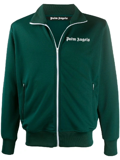 Shop Palm Angels Sleeve-stripe Zipped Track Jacket In Green