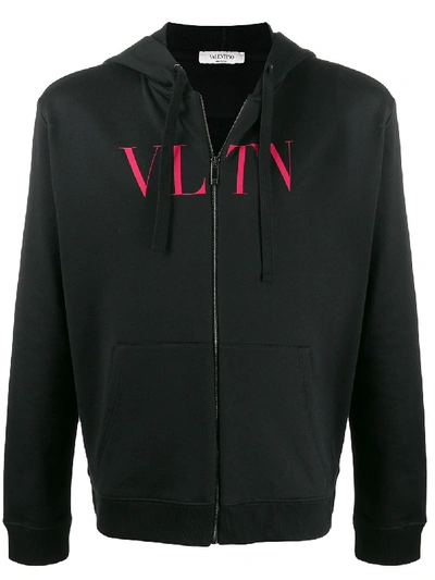 Shop Valentino Vltn Zipped Hoodie In Black