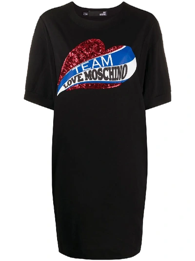 Shop Love Moschino Sequinned Logo T-shirt Dress In Black