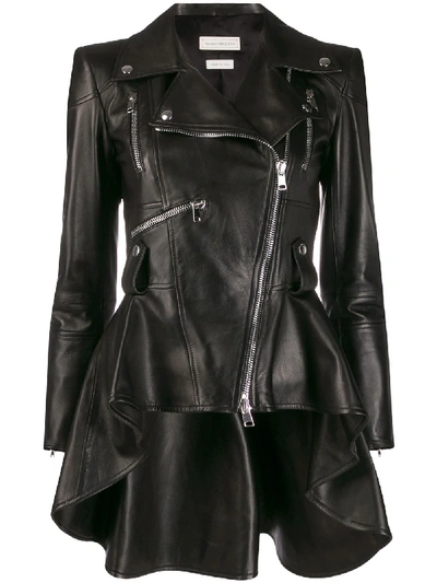 Shop Alexander Mcqueen Peplum Leather Jacket In Black