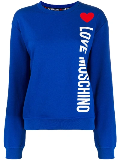 Shop Love Moschino Logo Print Crewneck Sweatshirt In Blue