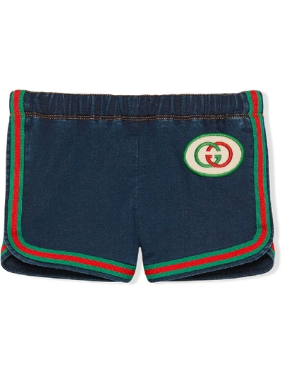 Shop Gucci Shorts In Denim With Gg In Blue