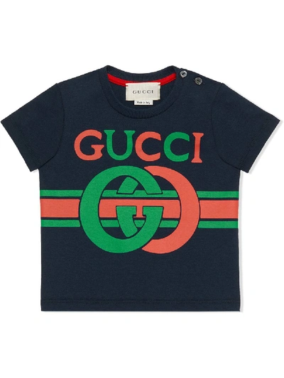 Shop Gucci Cotton T-shirt With Gg Print In Blue