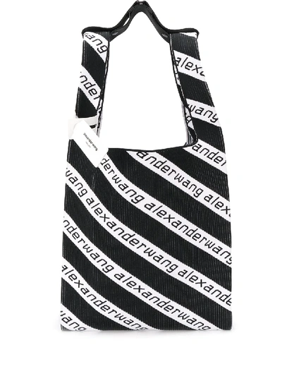 Shop Alexander Wang Large Logo Jacquard Shopper Tote In Black