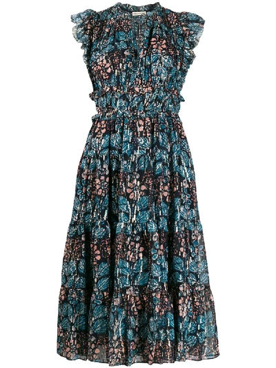 Shop Ulla Johnson Abstract Print Midi Dress In Blue