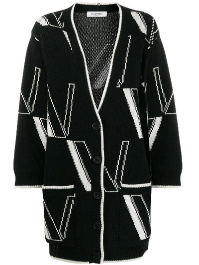 Shop Valentino Double Vlogo V-neck Cardigan In Black