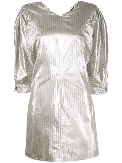 Shop Isabel Marant Metallic Pinstripe-print Mini Dress In Silver