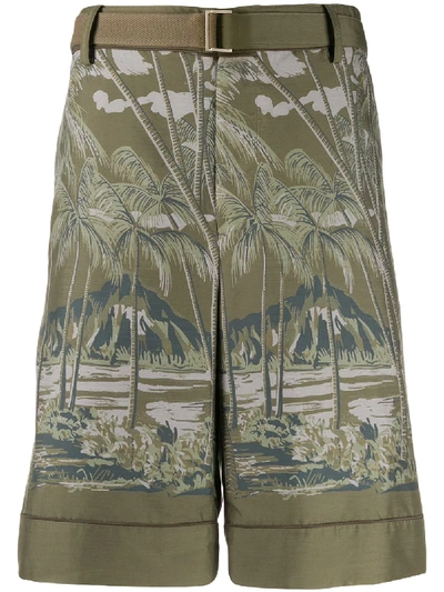 Shop Sacai Beach Print Shorts In Green