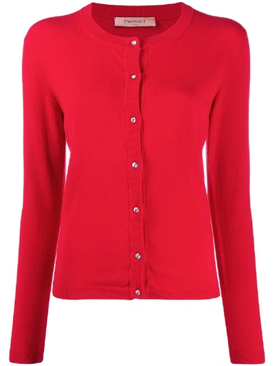 Shop Twinset Slim-fit Knit Cardigan In Red