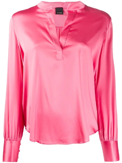 Shop Pinko Split Neck Loose-fit Shirt In Pink