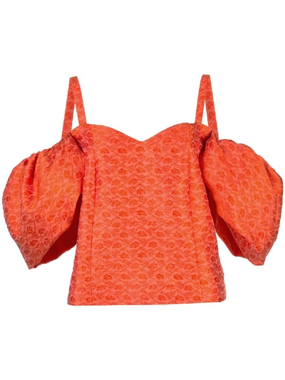 Shop Rosie Assoulin Oversized-sleeve Cold Shoulder Top In Orange