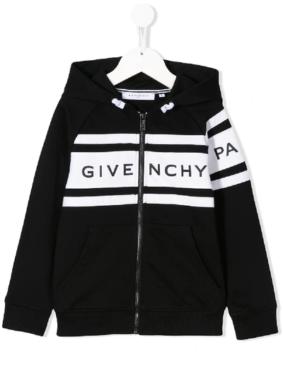 Shop Givenchy Zipped Logo Hoodie In Black
