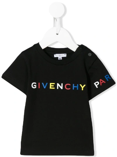 Shop Givenchy Logo Print Round Neck T-shirt In Black