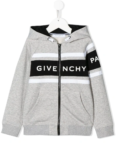 Shop Givenchy Zipped Logo Hoodie In Grey