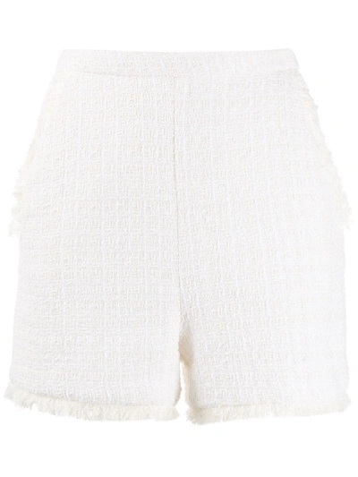 Shop Pinko Bouclé Raw Edge Shorts In White