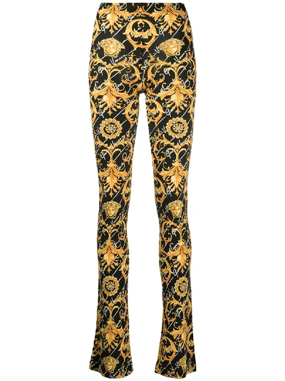 Shop Versace Barocco Signature Print Flared Trousers In Black