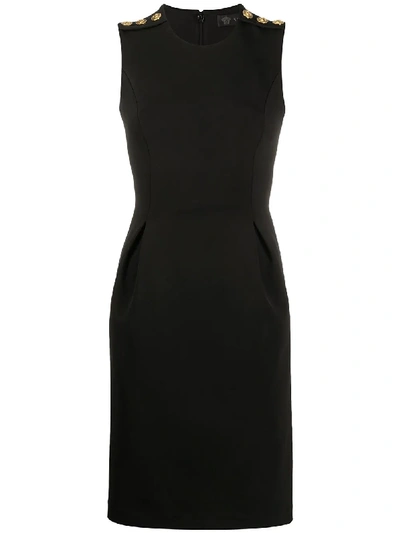 Shop Versace Decorative Button Fitted Dress In Black