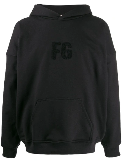Shop Fear Of God Everyday Raised-logo Cotton Hoodie In Black