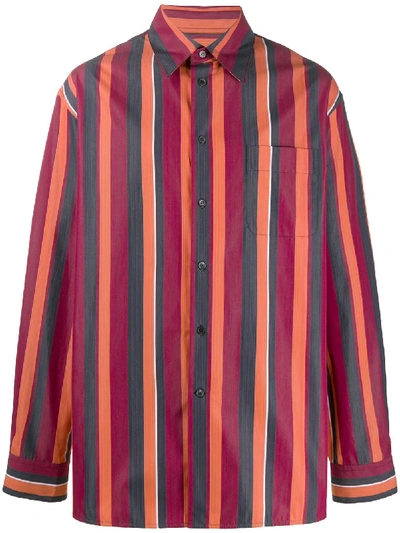 Shop Marni Striped Oversized Shirt In Brown