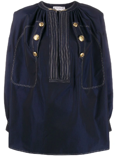 Shop Givenchy Embossed Buttons Blouse In Blue