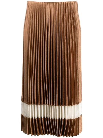 Shop Theory Contrast Stripe Pleated Skirt In Neutrals