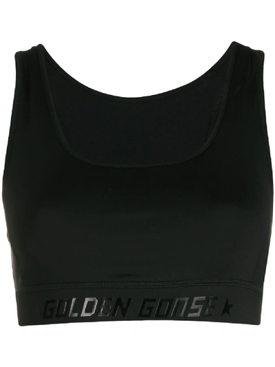 Shop Golden Goose Logo Trim Cropped Top In Black