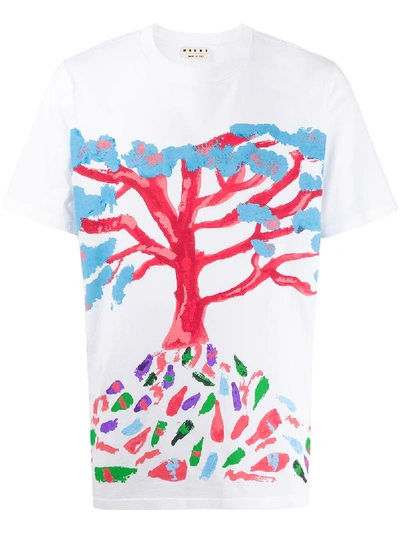 Shop Marni Paint-effect T-shirt In White