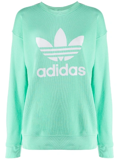Shop Adidas Originals Trefoil-print Cotton Sweatshirt In Green