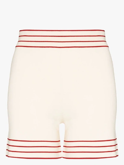 Shop Odysee Stripe Trim Knit Shorts In Neutrals