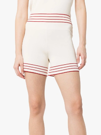 Shop Odysee Stripe Trim Knit Shorts In Neutrals