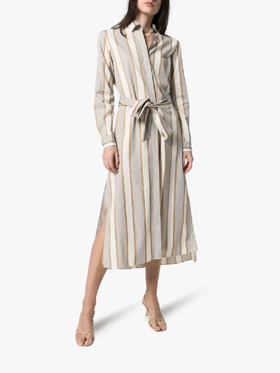 Shop Odysee Striped Belted Shirt Dress In Brown