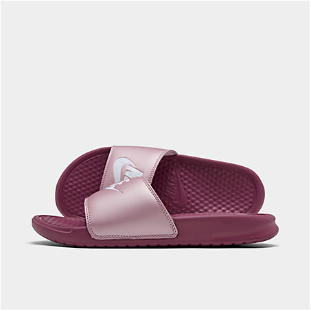 pink and purple nike slides