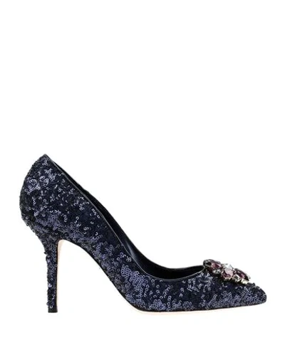 Shop Dolce & Gabbana Woman Pumps Midnight Blue Size 6.5 Polyester, Lambskin In Dark Blue
