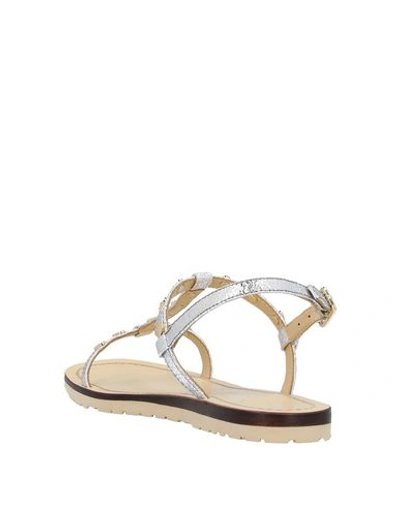 Shop Love Moschino Woman Sandals Silver Size 7 Textile Fibers, Soft Leather