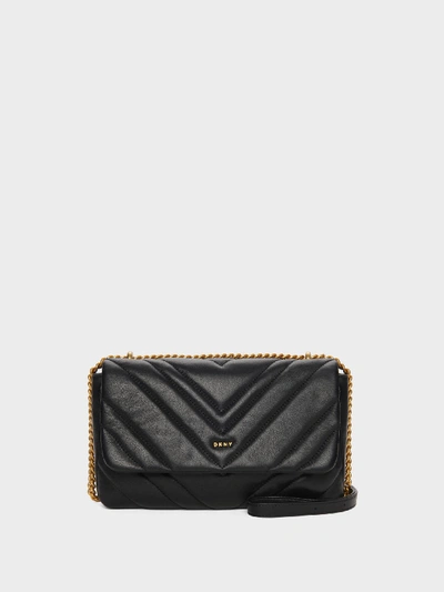 Shop Donna Karan Vivian Chevron Quilted Shoulder Bag In Black/gold