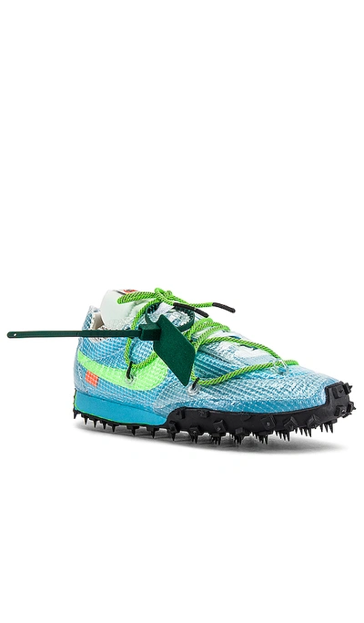 Shop Nike X Off-white Waffle Racer Sneaker In Vivid Sky, Electric Green & Black