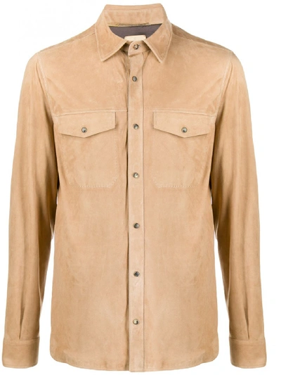 Shop Ajmone Suede Leather Shirt