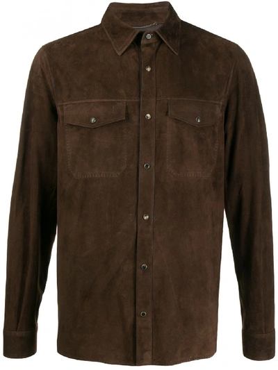 Shop Ajmone Suede Leather Shirt