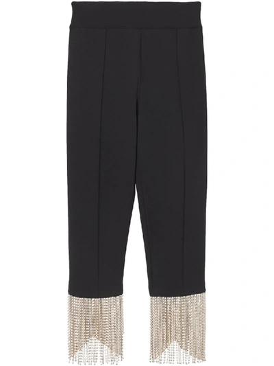 Shop Burberry Crystal Fringe Detail Stretch Jersey Leggings In Black