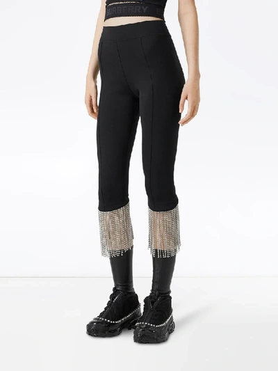 Shop Burberry Crystal Fringe Detail Stretch Jersey Leggings In Black