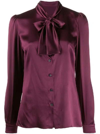 Shop Dolce & Gabbana Satin Tied Blouse In Purple