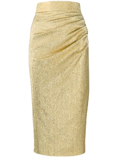 Shop Dolce & Gabbana Metallic Silk Skirt In Gold