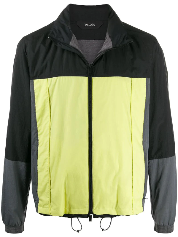 Z Zegna Color Block Lightweight Jacket In Black Modesens