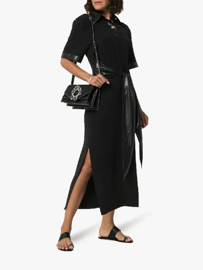 Shop Nanushka Leila Short Sleeve Cotton Midi Dress In Black