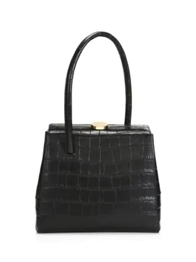 Shop Little Liffner Madame Croc-embossed Leather Top Handle Bag In Black
