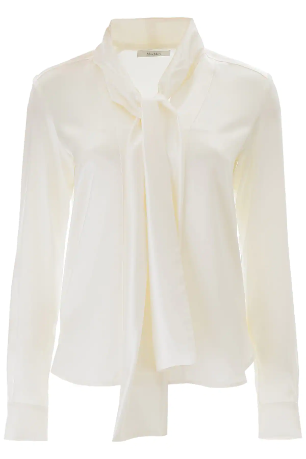 Max Mara Satin Shirt With Bow In White | ModeSens
