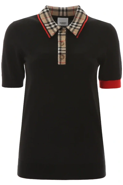 Shop Burberry Penk Polo Shirt With Tartan Motif In Black