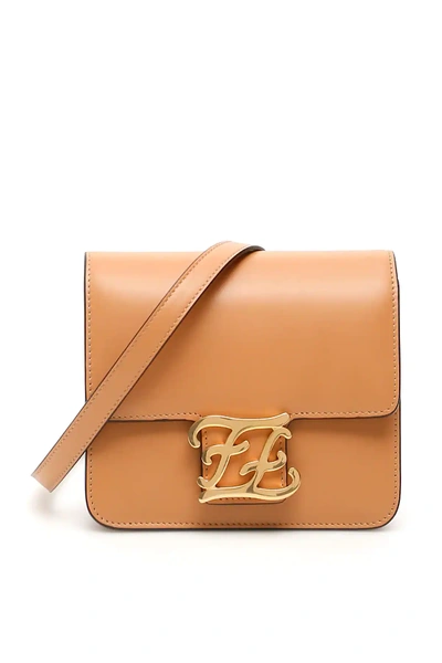 Shop Fendi Ff Karligraphy Bag In Beige,brown